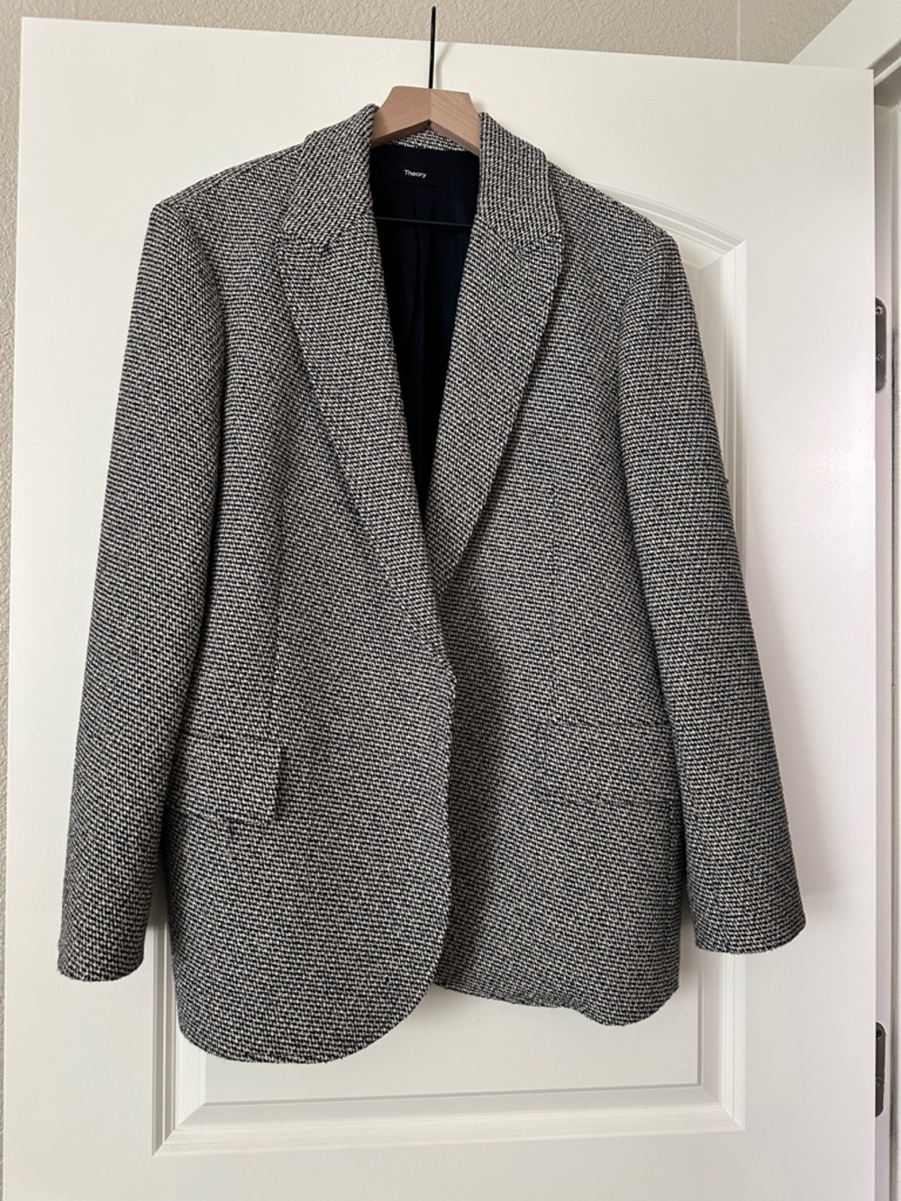 Theory Black and White Textured Single-Breasted Blazer
